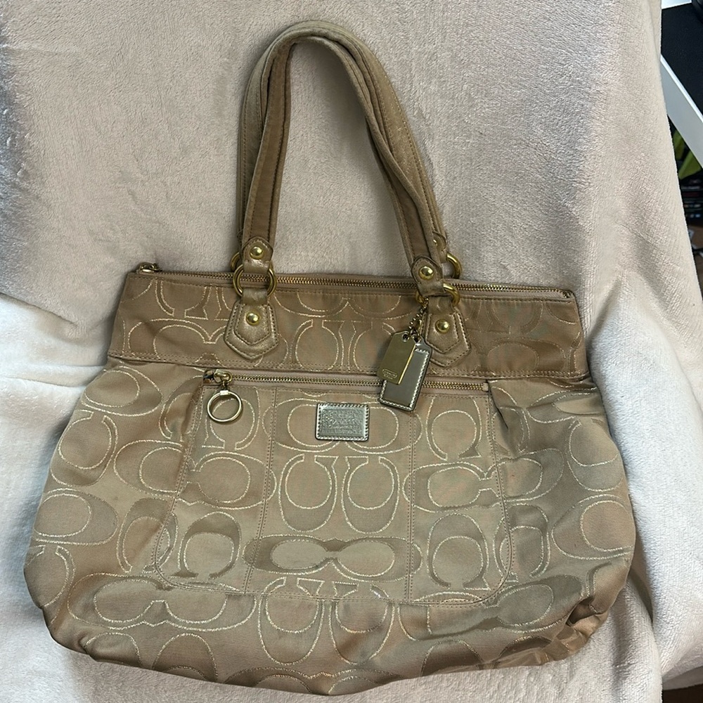 Coach Poppy Gold Signature Shoulder with blue lining